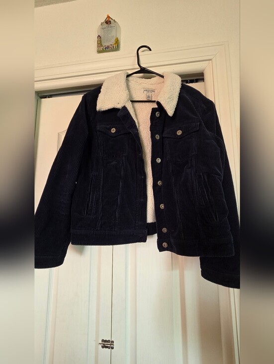 Arizona Jean Company Jackets & Blazers - Arizona Jean Co Corduroy Sherpa-Lined Jacket in Black with Cream Collar